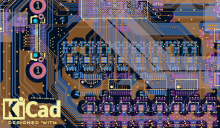 A circuit board with text reading Designed with KiCAD